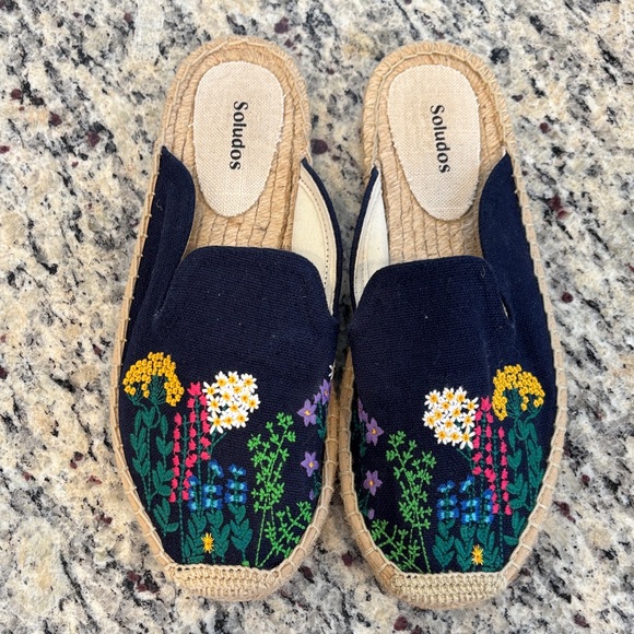 Soludos Shoes - Soludos Navy Embroidered Floral Espadrilles Flats